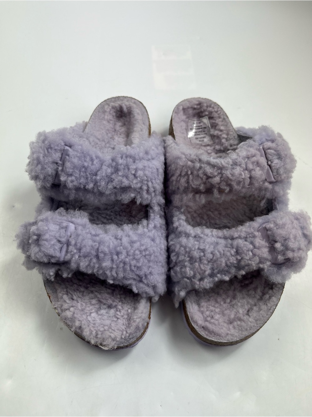 BIRKENSTOCK Arizona Girls Teddy Sandals Shearling Fur Lilac Purple Size L3 EU 34